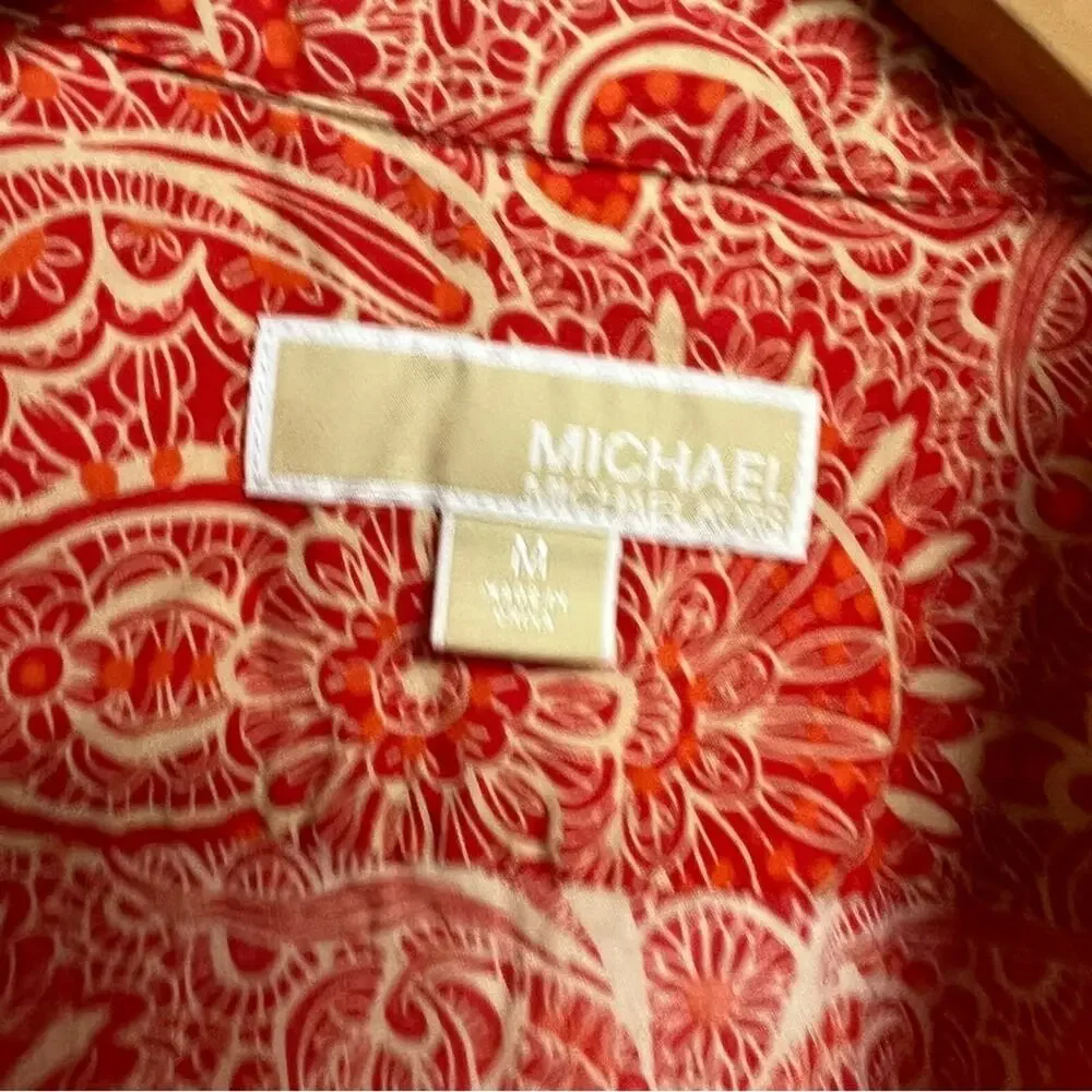 Michael Kors Paisley Print Button Down Shirt Long Sleeve 100% Cotton Orange M